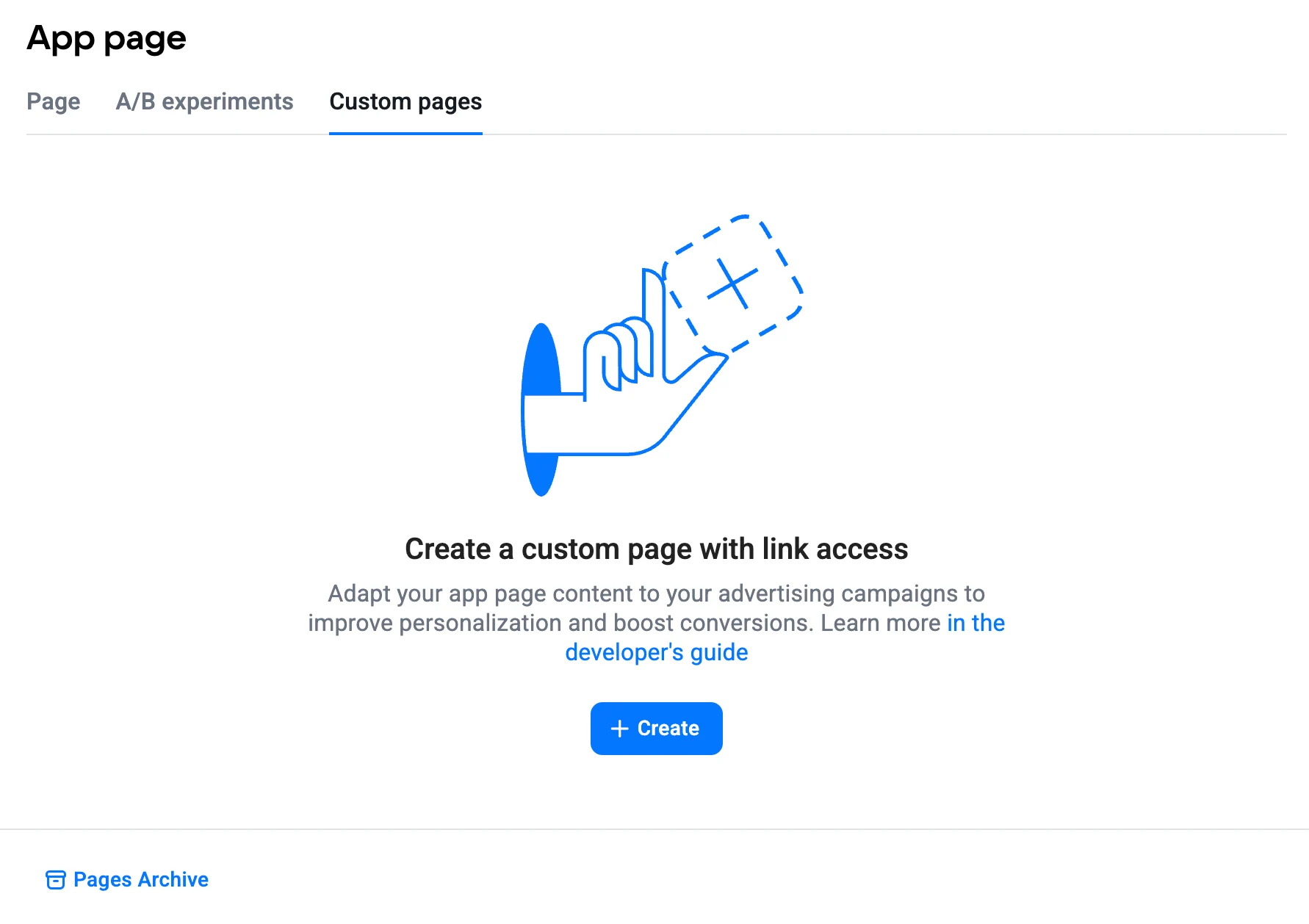 Empty custom pages list